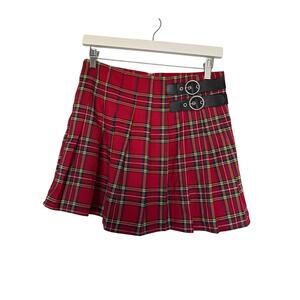 NWT Forever 21 Dual Buckle Pleated Plaid Skirt, S